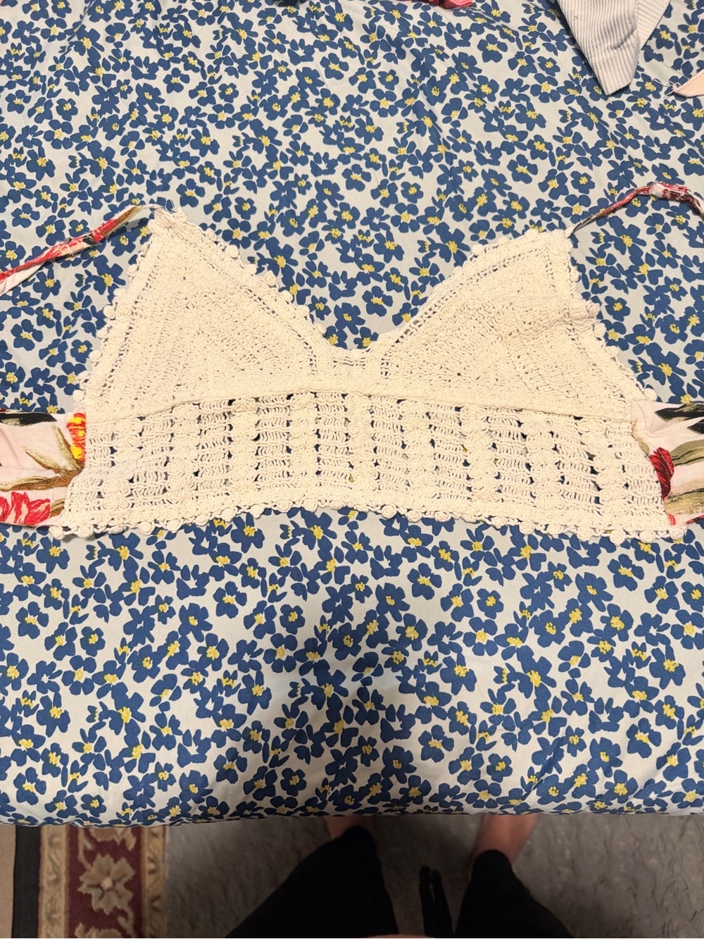 Rue21 Cream Crochet Bralette with Blue Floral Lining